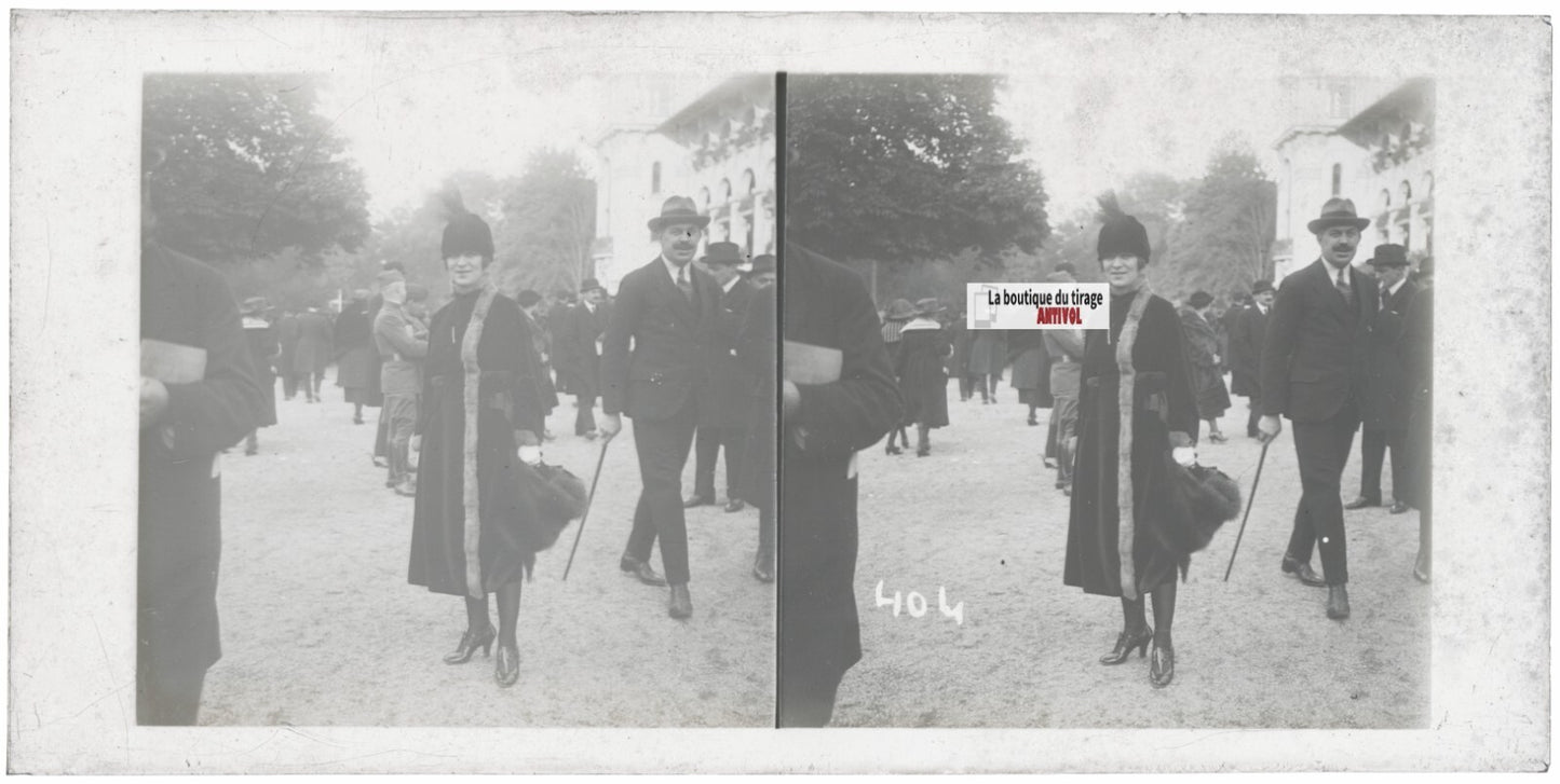 Hippodrome de Longchamp, Paris, plaque verre stéréoscopique, positif 8,5x17 cm