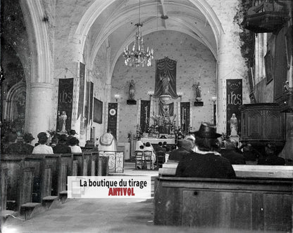 Eglise, village France, plaque verre, photo ancienne, négatif N&B 6x13 cm