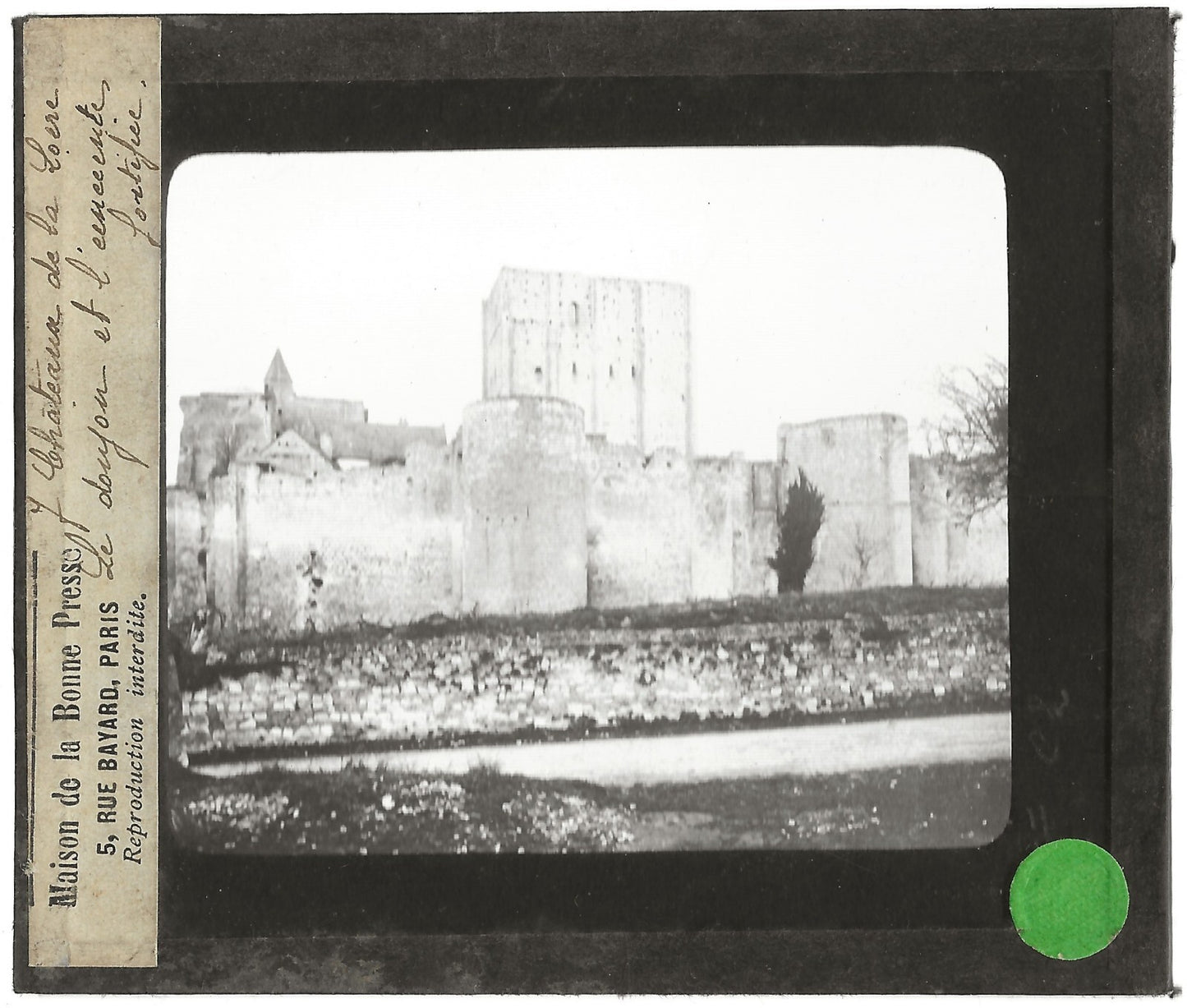 Château de Loches, Donjon, photo ancienne plaque de verre, positif 8,5x10 cm