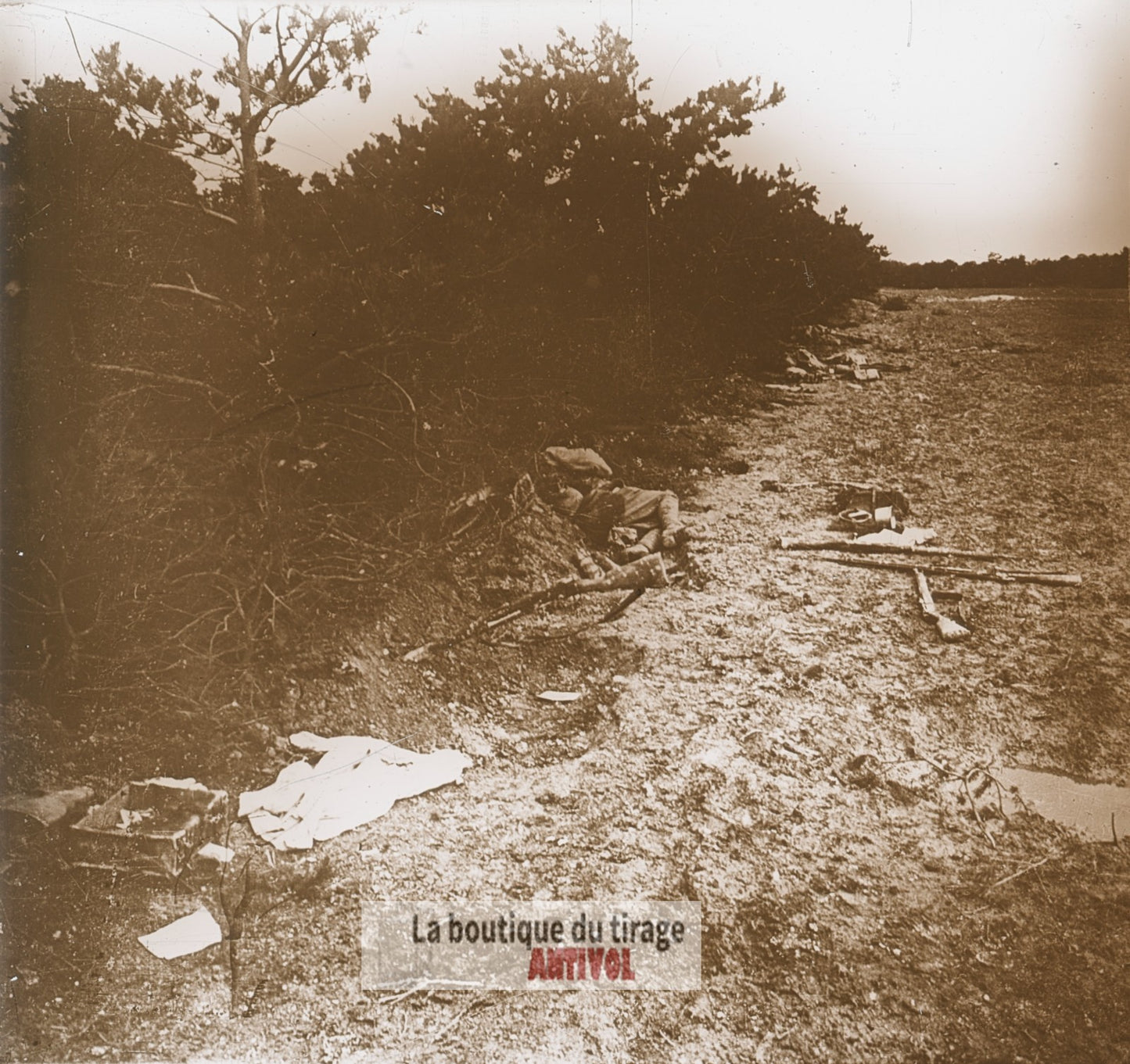 Marne, 1914, cadavres français, WW1, plaque verre photo ancienne stéréo 6x13 cm