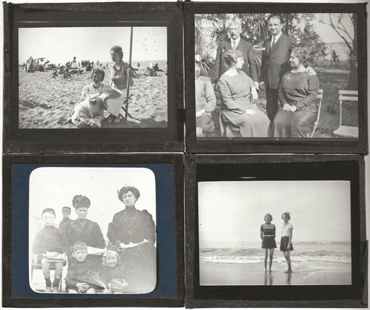 Valras Plage, baignade mer, photos plaques de verre, lot 10 positifs 8,5x10 cm