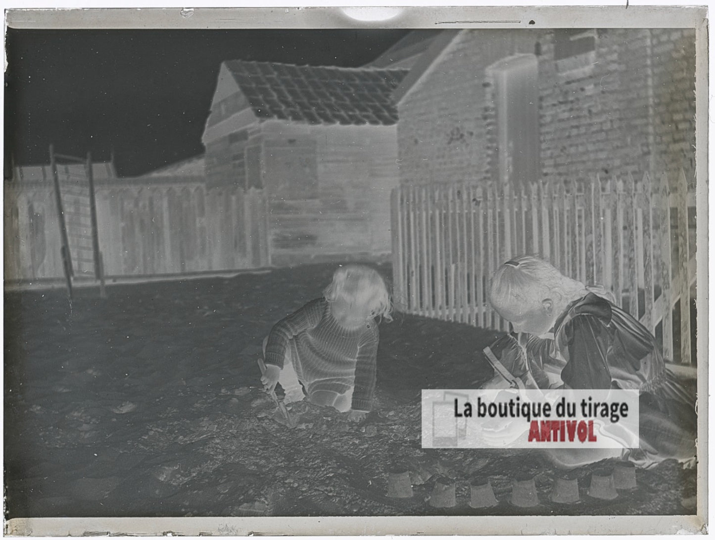 Jeux d'enfants, Berck-Plage, plaque verre photo ancienne, négatif 9x12 cm