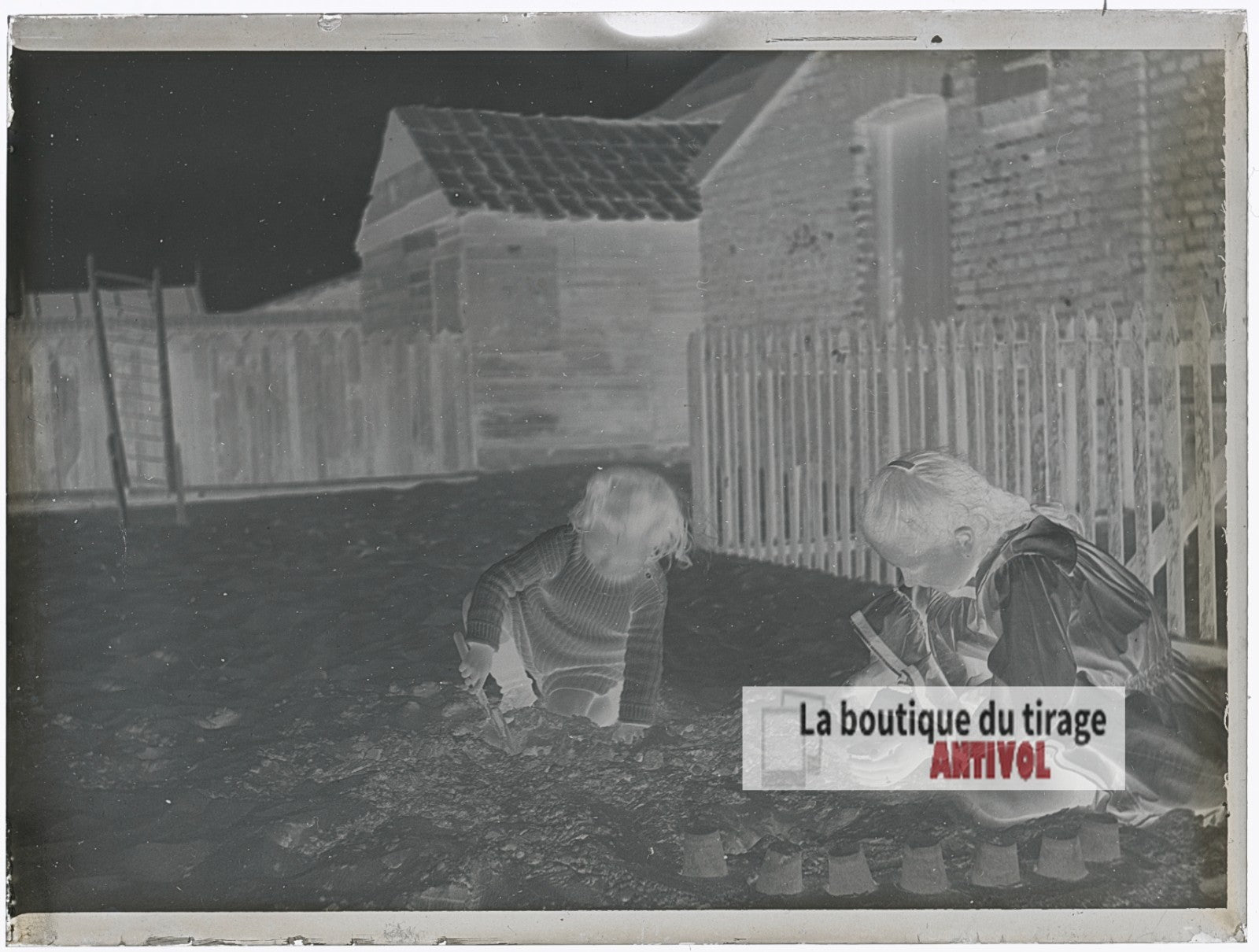 Jeux d'enfants, Berck-Plage, plaque verre photo ancienne, négatif 9x12 cm