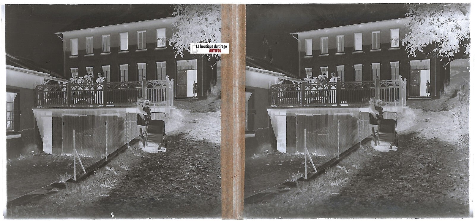 Scène de vie, Plaque verre photo, stéréoscopique négatif noir & blanc 6x13 cm