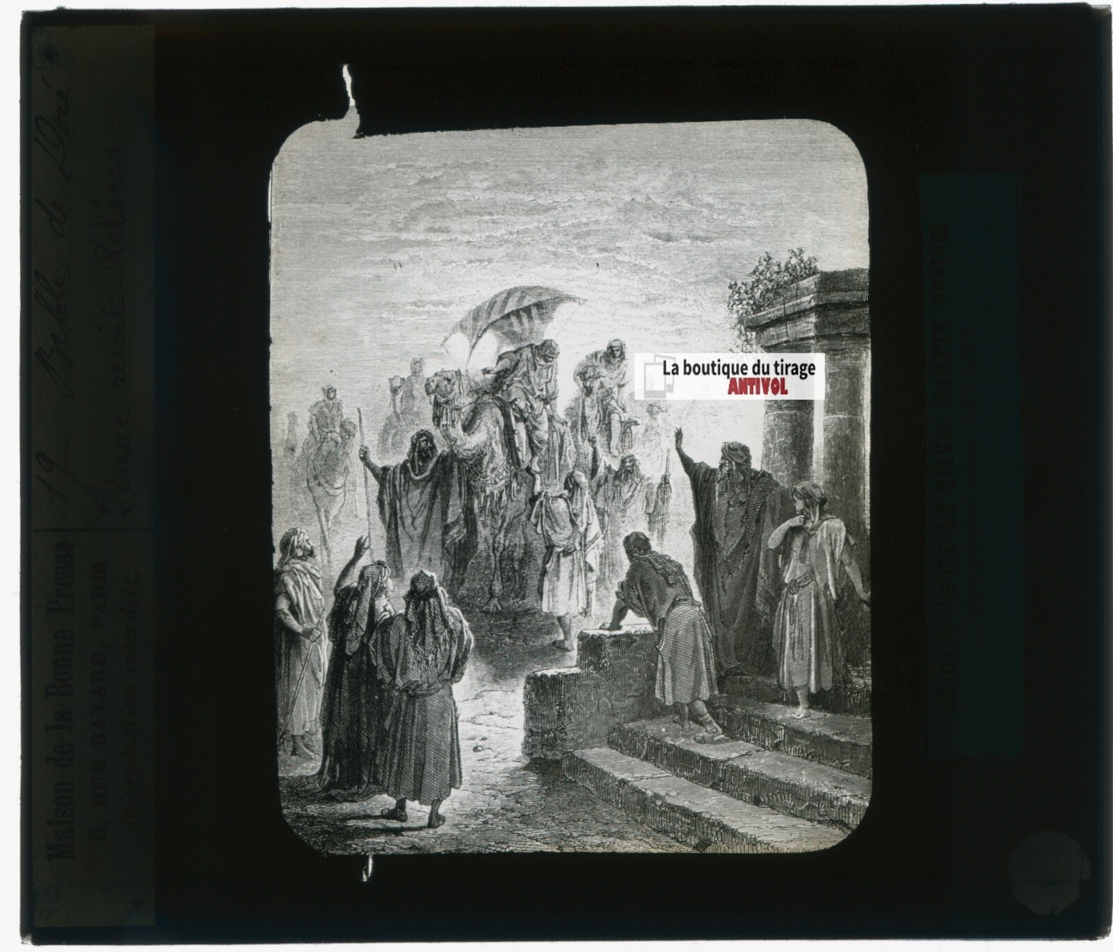 Histoire, Bible Doré, dessin, plaque de verre, noir & blanc, positif 8,5x10 cm