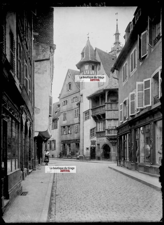 Plaque verre photo ancienne négatif noir et blanc 13x18 cm Colmar Maison Pfister