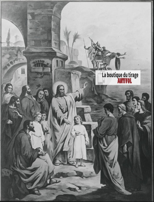 Scène religieuse, catéchisme, dessin peinture, plaque verre, positif 8,5x10 cm