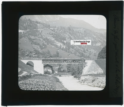 Lauterbrunnen chemin de fer, photo plaque verre, noir & blanc, positif 8,5x10 cm
