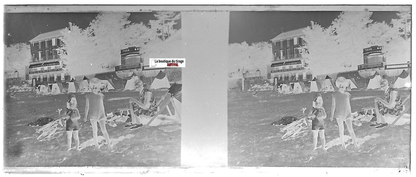 Saint-Palais-sur-Mer, Plaque verre stéréo, négatif noir & blanc 4,5x10,7 cm