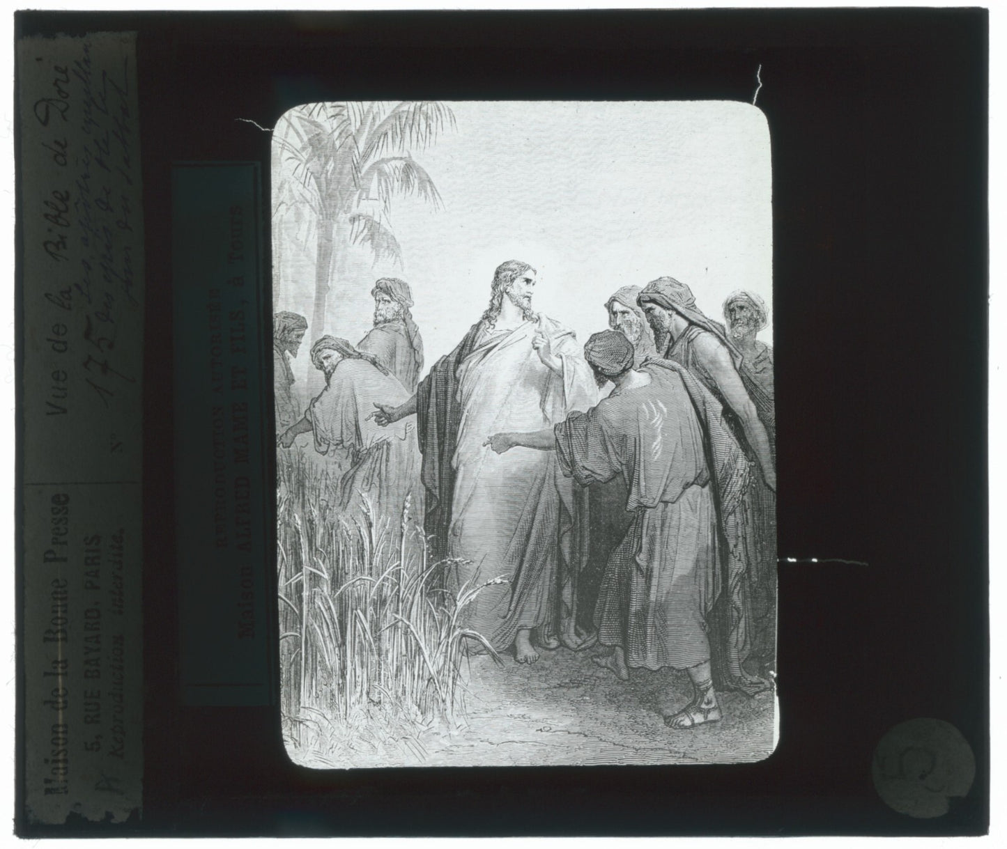 Jésus et ses disciples, Bible de Doré, dessin, plaque verre, positif 8,5x10 cm