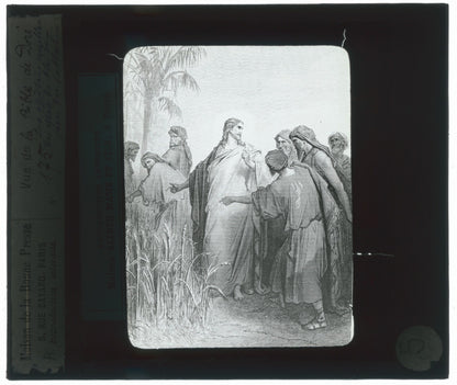 Jésus et ses disciples, Bible de Doré, dessin, plaque verre, positif 8,5x10 cm