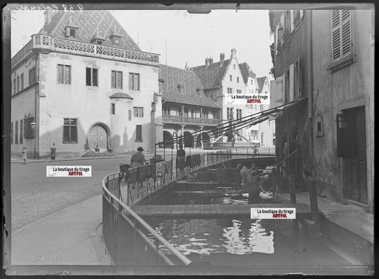 Plaque verre photo ancienne négatif noir et blanc 13x18 cm Colmar centre