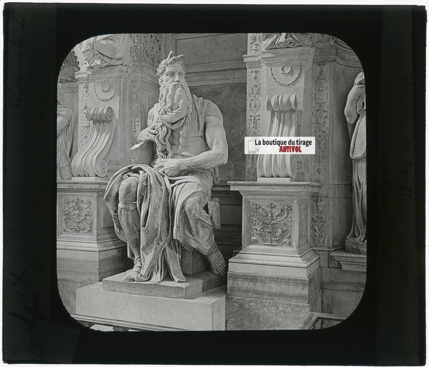 Le Moïse de Michel-Ange, photo plaque verre, noir & blanc, positif 8,5x10 cm