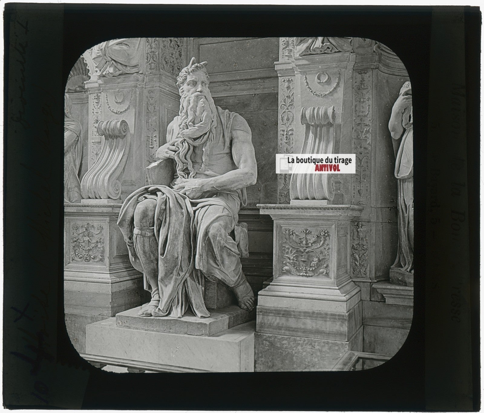 Le Moïse de Michel-Ange, photo plaque verre, noir & blanc, positif 8,5x10 cm