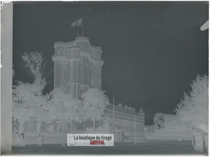 Donjon de Vincennes, France, plaque verre, photo ancienne, négatif 9x12 cm