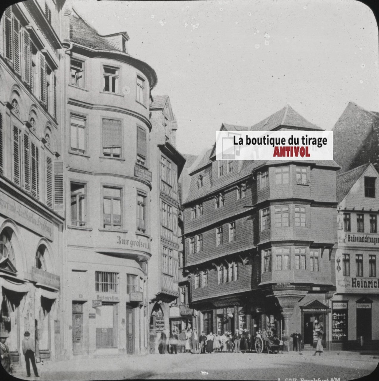 Maison de Luther, Francfort, photo ancienne plaque verre, positif 8,5x10 cm