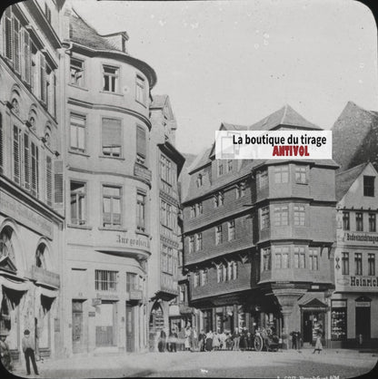 Maison de Luther, Francfort, photo ancienne plaque verre, positif 8,5x10 cm