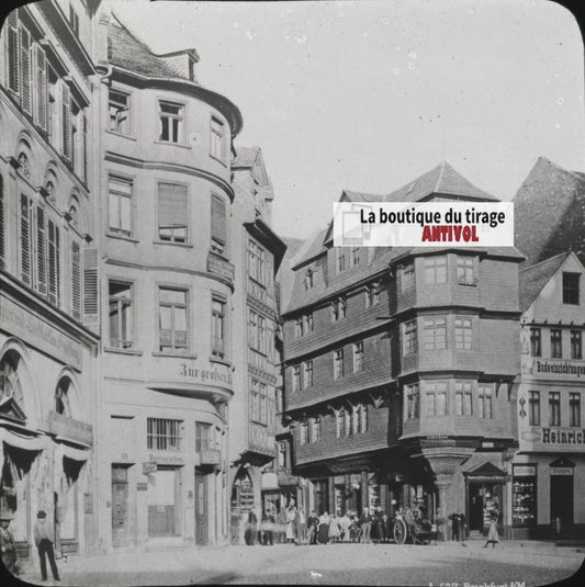Maison de Luther, Francfort, photo ancienne plaque verre, positif 8,5x10 cm