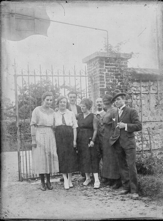 Plaque verre photo ancienne négatif noir et blanc 9x12 cm famille glass plate 