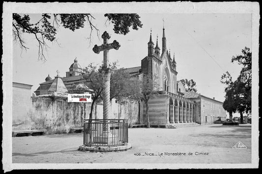 Plaque verre photo négatif noir & blanc 9x14 cm, monastère de Cimiez, Nice