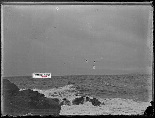 Jersey, Guernesey, mer, Plaque verre photo, négatif noir & blanc 9x12 cm