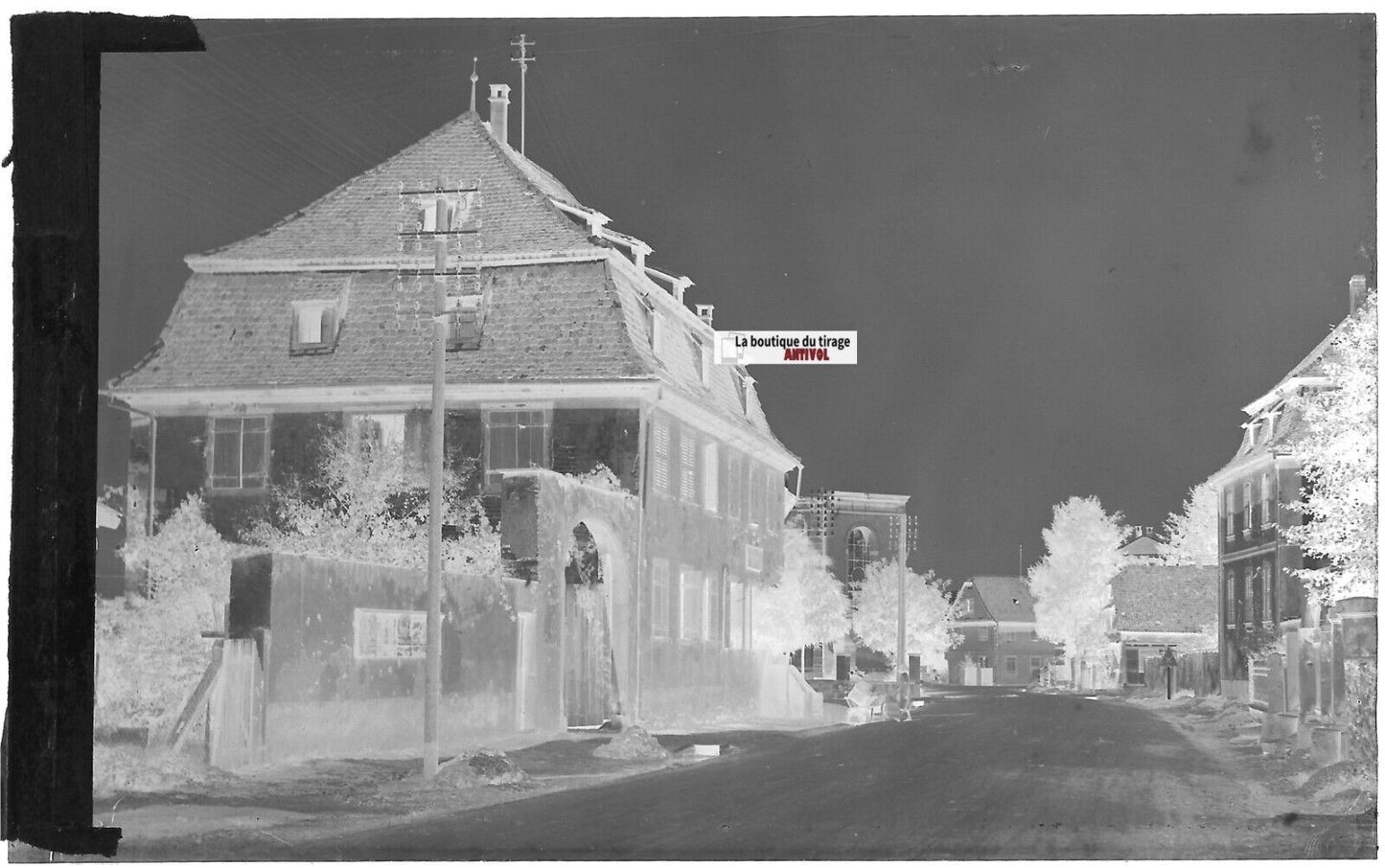 Plaque verre photo vintage, négatif noir & blanc 9x14 cm, Hilsenheim, Alsace