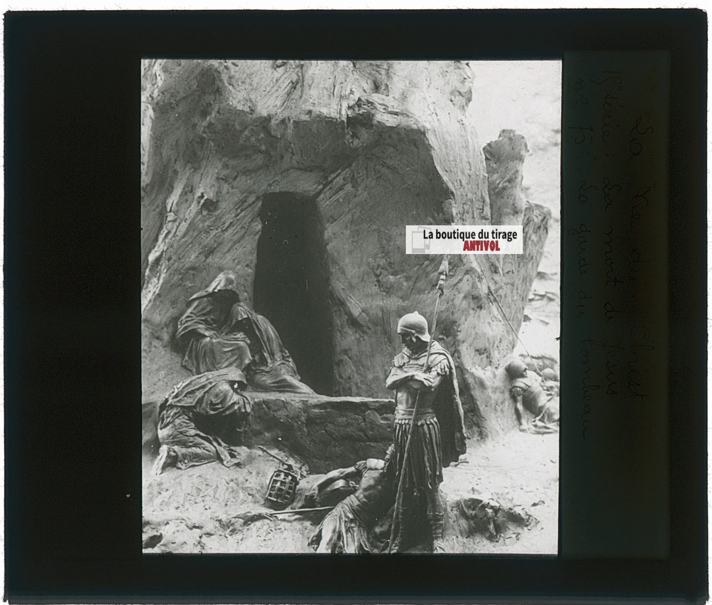 La Garde du Tombeau, photo ancienne plaque verre, noir & blanc, 8,5x10 cm