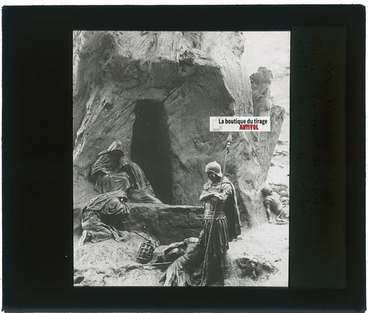 La Garde du Tombeau, photo ancienne plaque verre, noir & blanc, 8,5x10 cm