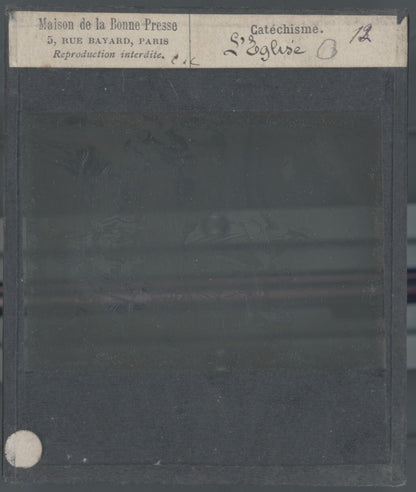 Scène religieuse, catéchisme, dessin peinture, plaque verre, positif 8,5x10 cm