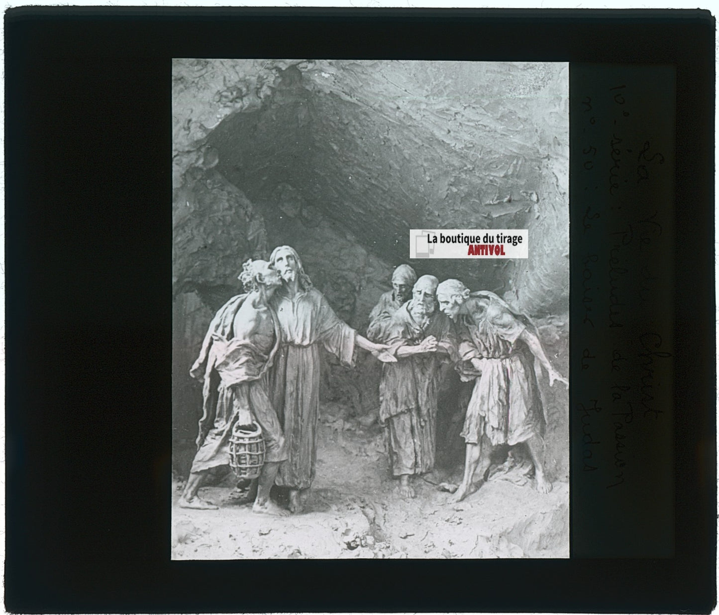 Le Baiser de Judas, photo plaque verre, noir & blanc, positif 8,5x10 cm