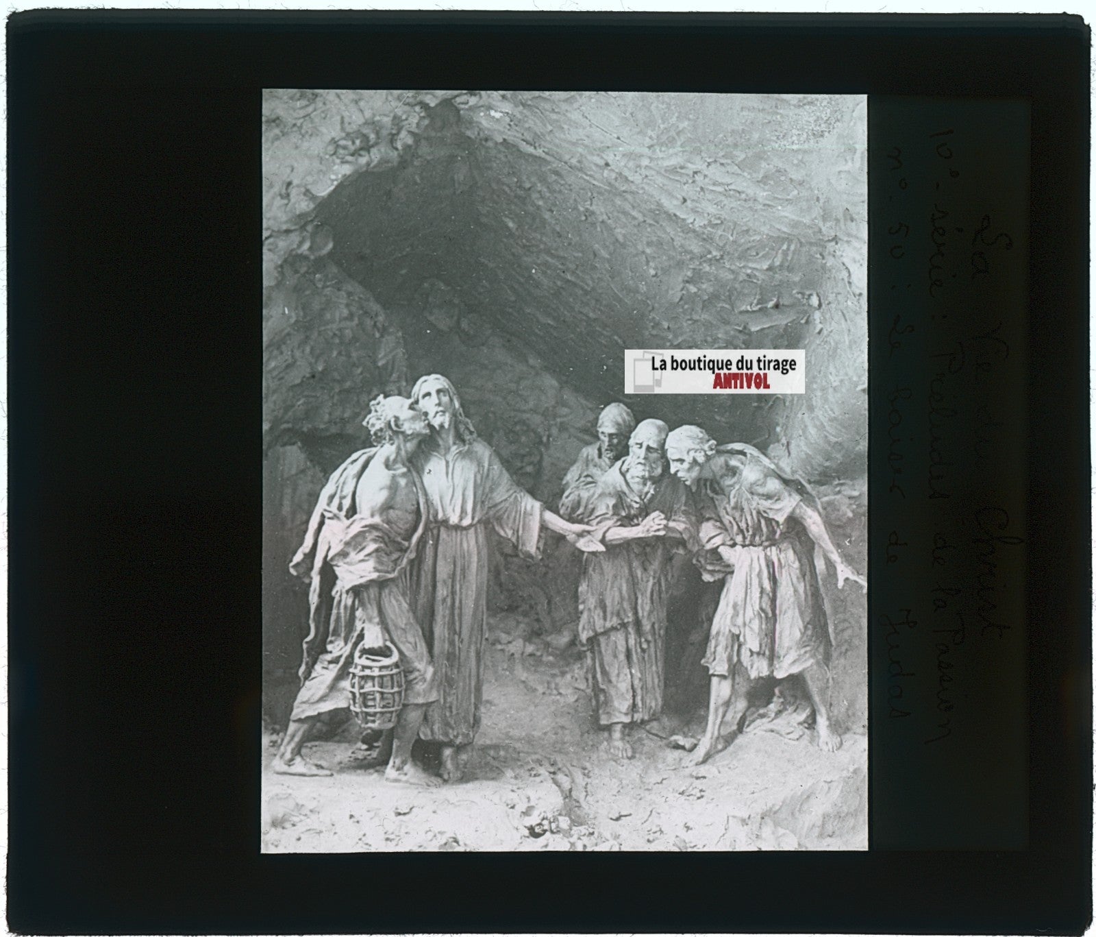 Le Baiser de Judas, photo plaque verre, noir & blanc, positif 8,5x10 cm