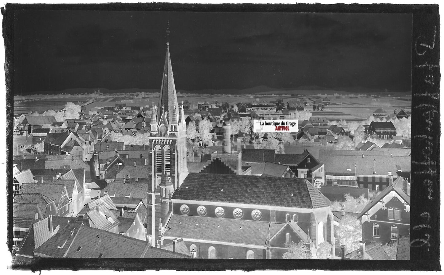 Plaque verre photo ancienne, négatif noir & blanc 9x14 cm, Pfaffenhoffen, église