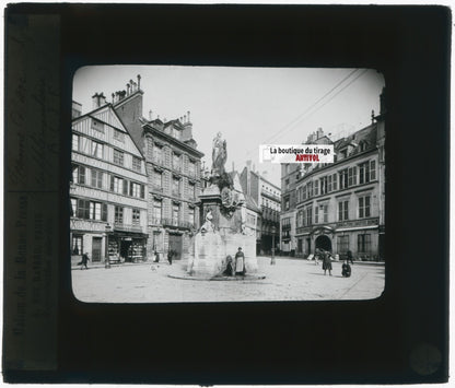 Statue Jeanne d'Arc, Rouen, photo plaque verre, noir & blanc, positif 8,5x10 cm