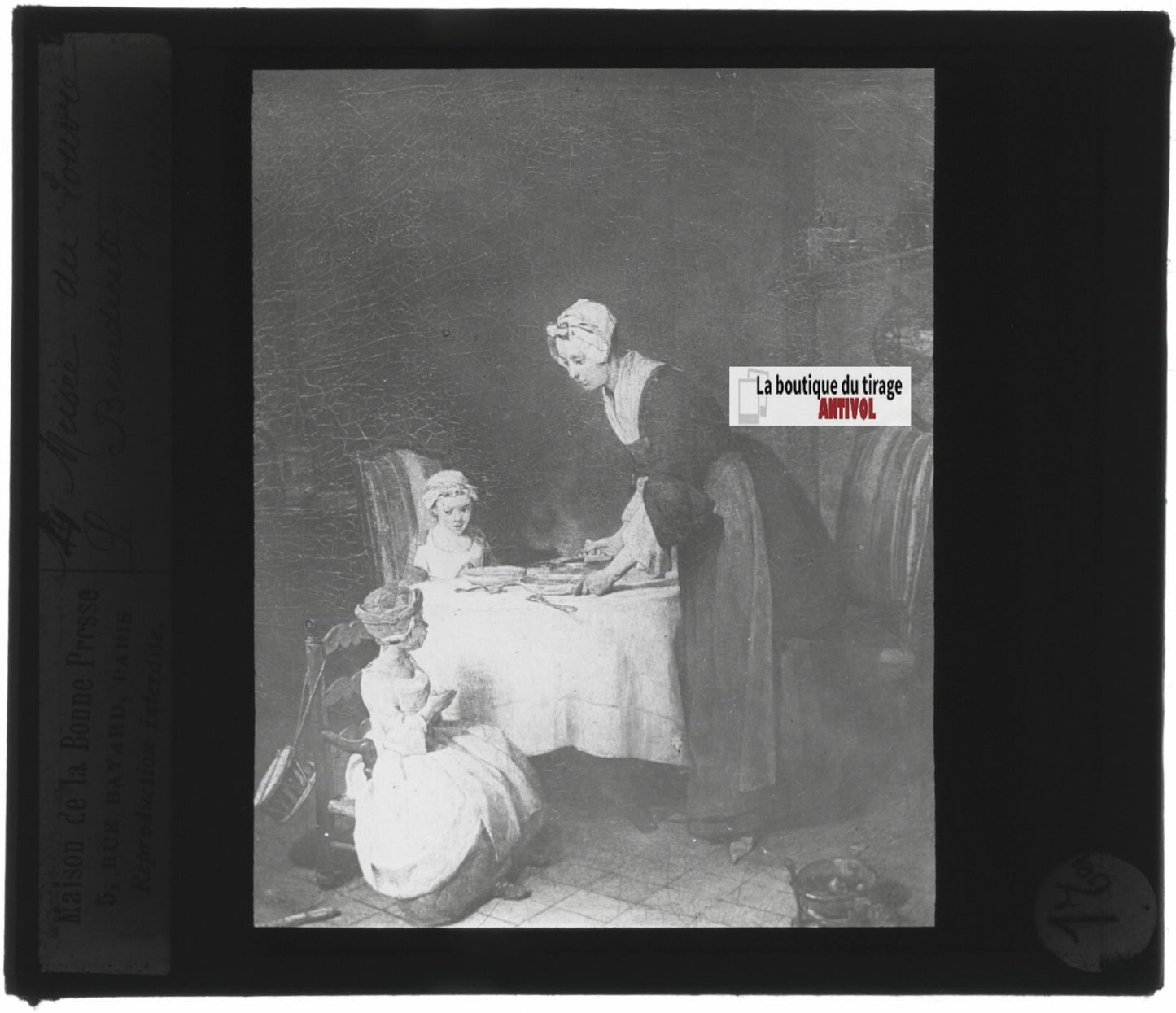 le Bénédicité, Musée du Louvre, ancienne plaque de verre, positif 8,5x10 cm