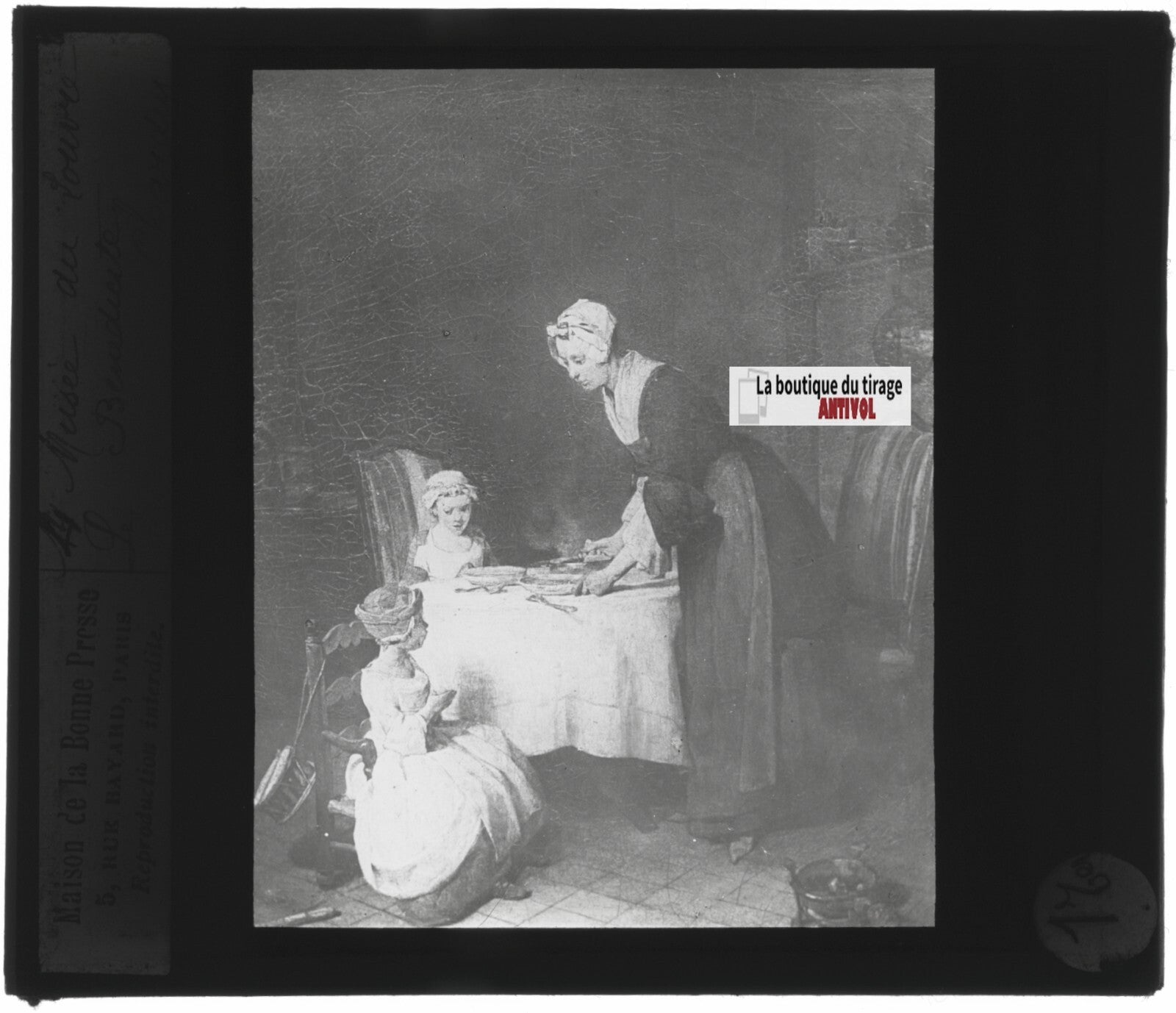 le Bénédicité, Musée du Louvre, ancienne plaque de verre, positif 8,5x10 cm