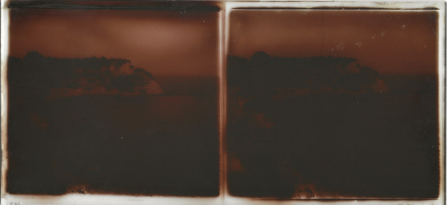 Plage, mer, Plaque verre photo ancienne stéréo, positif noir & blanc 6x13 cm