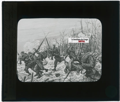 Dessin, Champagne guerre 14-18, plaque verre, noir & blanc, positif 8,5x10 cm