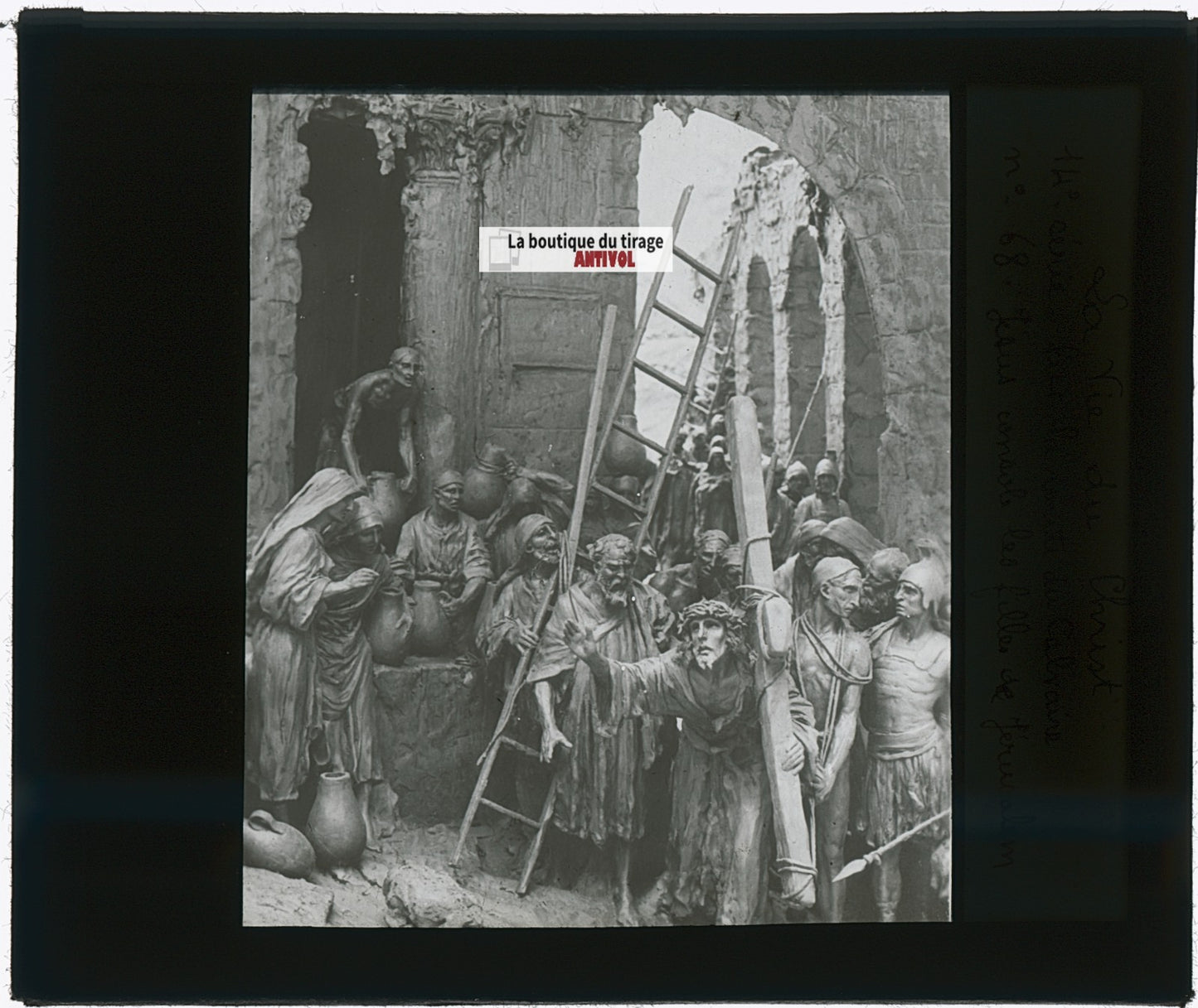 Jésus, filles de Jérusalem, photo plaque verre, noir & blanc, 8,5x10 cm