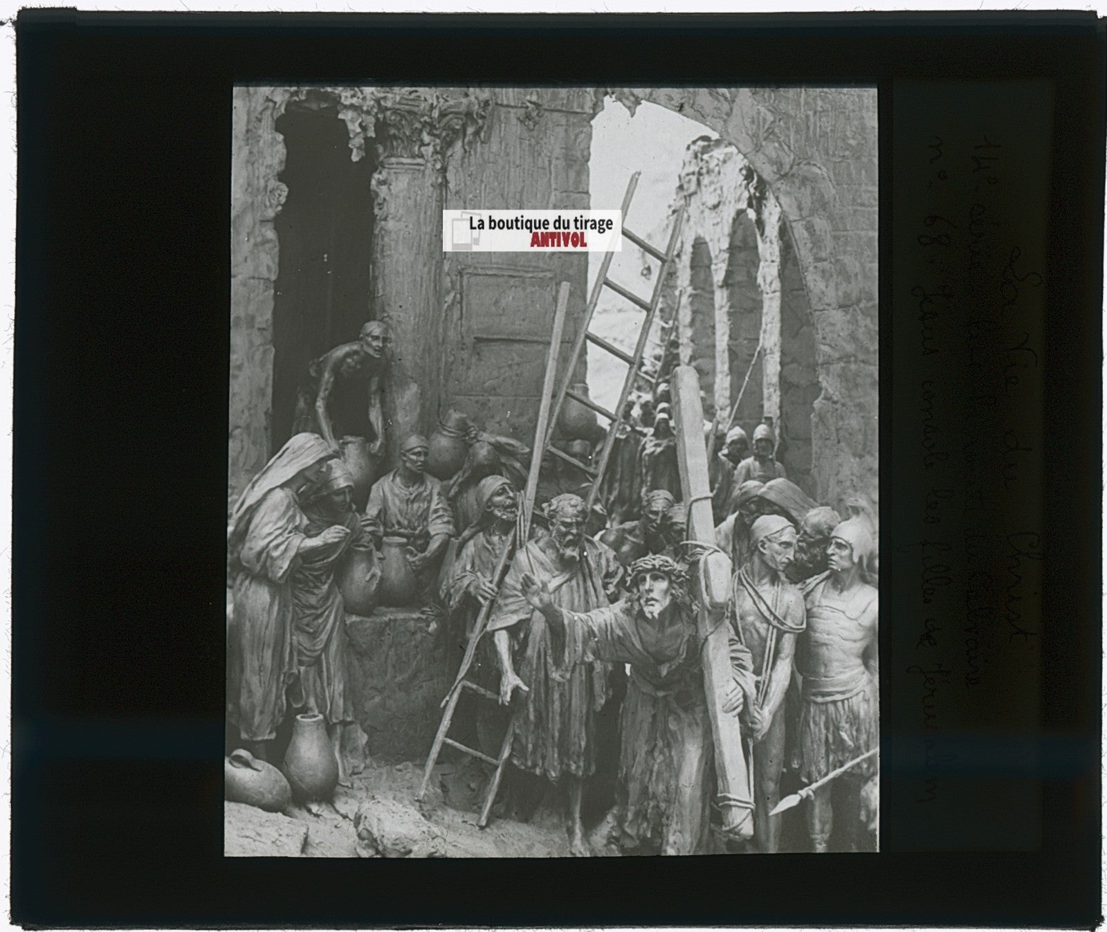 Jésus, filles de Jérusalem, photo plaque verre, noir & blanc, 8,5x10 cm