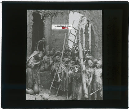 Jésus, filles de Jérusalem, photo plaque verre, noir & blanc, 8,5x10 cm