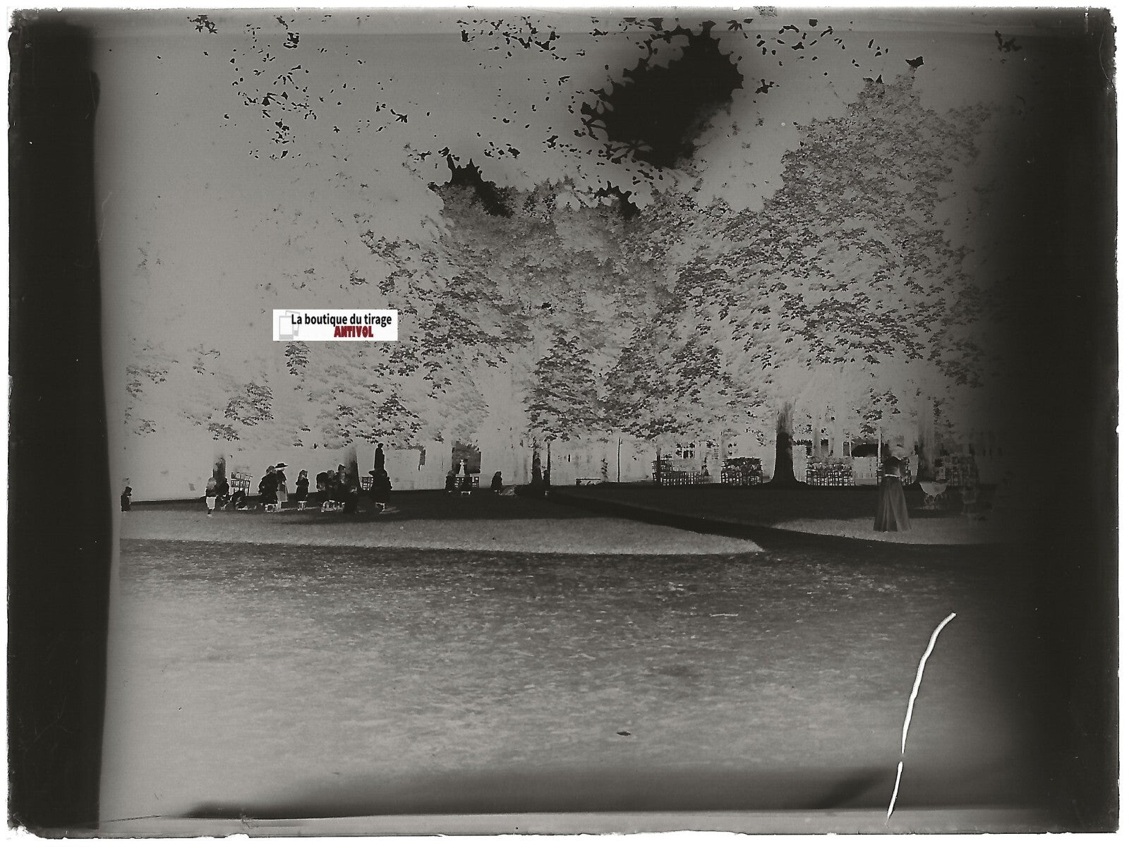 Parc, jardin, enfants, Plaque verre photo ancienne, négatif noir & blanc 9x12 cm