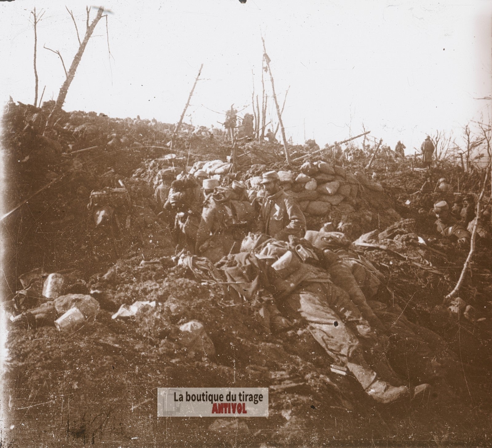 Les Éparges, 1915, guerre WW1, plaque verre photo ancienne stéréo 6x13 cm