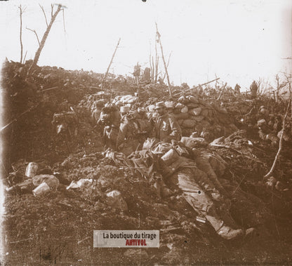 Les Éparges, 1915, guerre WW1, plaque verre photo ancienne stéréo 6x13 cm