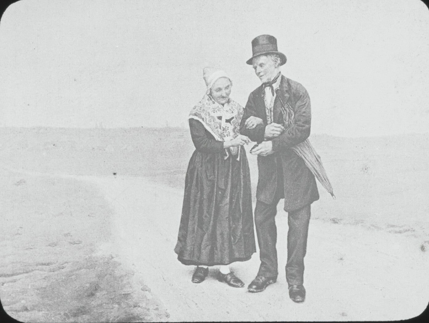 Philémon et Baucis, dessin, photo ancienne plaque de verre, positif 8,5x10 cm