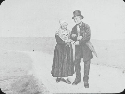 Philémon et Baucis, dessin, photo ancienne plaque de verre, positif 8,5x10 cm