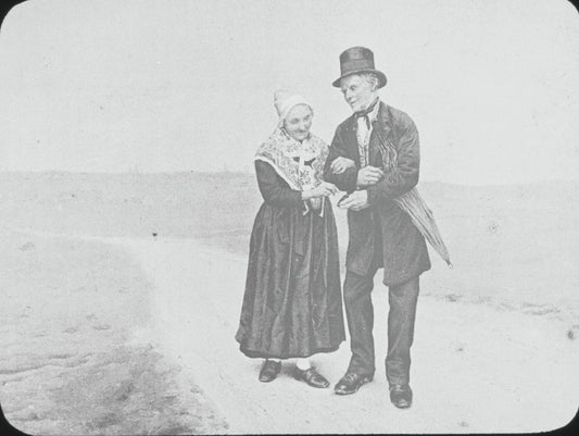 Philémon et Baucis, dessin, photo ancienne plaque de verre, positif 8,5x10 cm