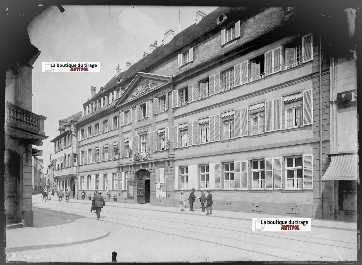 Plaque verre photo ancienne négatif noir et blanc 13x18 cm Colmar mairie France