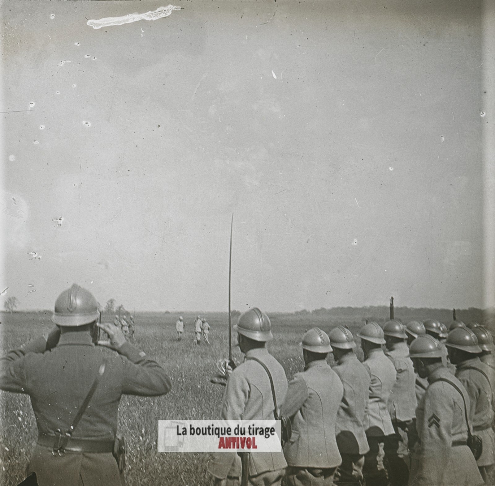 Troupe française, guerre WW1, plaque verre photo ancienne stéréo 6x13 cm