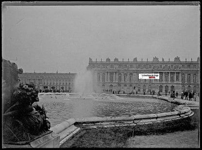 Château Versailles, Plaque verre photo ancienne, négatif noir & blanc 9x12 cm