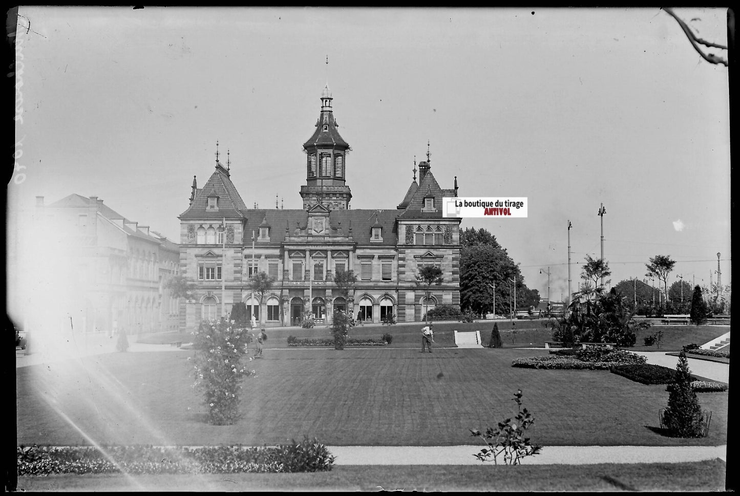 Mulhouse Hôtel Poste, Plaque verre photo ancienne, négatif noir & blanc 10x15 cm